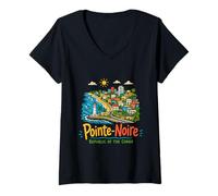Mujer Regalo de Recuerdo de Viaje de Pointe-Noire Congo Dibujado a Mano Camiseta Cuello V