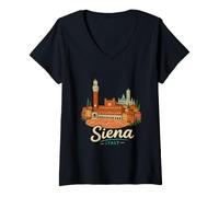 Mujer Regalo de Recuerdo de Viaje de Siena Italia Dibujado a Mano Camiseta Cuello V
