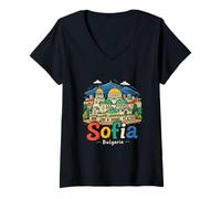 Mujer Regalo de Recuerdo de Viaje de Sofía Bulgaria Dibujado a Mano Camiseta Cuello V