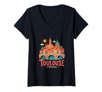 Mujer Regalo de Recuerdo de Viaje de Toulouse Francia Dibujado a Mano Camiseta Cuello V