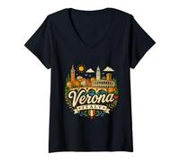 Mujer Regalo de Recuerdo de Viaje de Verona Italia Dibujado a Mano Camiseta Cuello V
