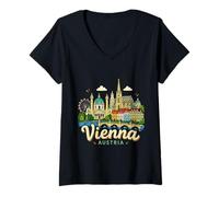 Mujer Regalo de Recuerdo de Viaje de Viena Austria Dibujado a Mano Camiseta Cuello V