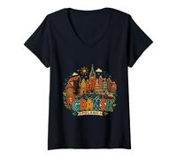 Mujer Regalo de Recuerdo de Viaje Dibujado a Mano de Gdansk Polonia Camiseta Cuello V