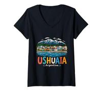Mujer Regalo de Recuerdo de Viaje Dibujado a Mano de Ushuaia Argentina Camiseta Cuello V