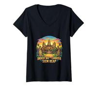 Mujer Regalo de Recuerdo de Viaje fotorrealista de Angkor Wat Camboya Camiseta Cuello V