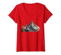 Mujer Regalo de Ropa Matterhorn Camiseta Cuello V, Rojo, S