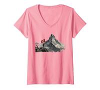 Mujer Regalo de Ropa Matterhorn Camiseta Cuello V, Rosado, XL
