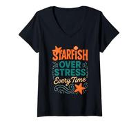 Mujer Regalo de Tide Pool Life Sea Star y Anemone Ocean Nature Camiseta Cuello V