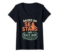 Mujer Regalo de Tide Pool Life Sea Star y Anemone Ocean Nature Camiseta Cuello V
