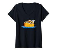 Mujer Regalo divertido para amantes de los gatos del arca de Noé Camiseta Cuello V
