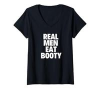 Mujer Regalo Divertido para Hombres Reales comen botín Camiseta Cuello V
