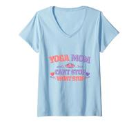Mujer Regalo Divertido para Madres con Texto en inglés Yoga Mom Cant Stop Wont Stop Camiseta Cuello V