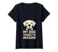 Mujer Regalo Divertido para un Amante de Las Mascotas con la Frase «Mi Perro Piensa Que Soy yo» Camiseta Cuello V