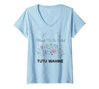 Mujer Regalo floral de Blessed To Be Called Tutu Wahine para abuela y mamá Camiseta Cuello V