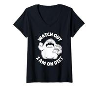 Mujer Regalo genial y divertido para amantes de la comida dietética de Watch Out I am on Diet Camiseta Cuello V