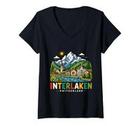 Mujer Regalo histórico de Viaje de Interlaken Suiza Dibujado a Mano Camiseta Cuello V