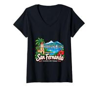 Mujer Regalo histórico de Viaje de San Fernando Trinidad Dibujado a Mano Camiseta Cuello V