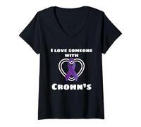 Mujer Regalo I Love Someone with Crohns and Colitis Camiseta Cuello V