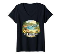 Mujer Regalo Islas Vírgenes St John Thomas Vintage Travel Camiseta Cuello V