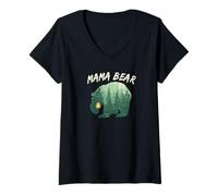 Mujer Regalo Mama Bear In The Woods Mother Regalo para mamá Camiseta Cuello V