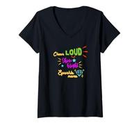 Mujer Regalo para animadoras Cheer Cheer Loud Shine Bright Camiseta Cuello V