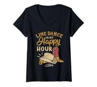 Mujer Regalo para Bailarines de línea Line Dance Is My Happy Hour Camiseta Cuello V