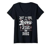 Mujer Regalo para mujer de Just A Girl Who Loves Jesus and Dogs Camiseta Cuello V
