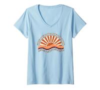 Mujer Regalo Retro de Verano en la Playa para mamá y Perro, Sandy Paws Tiny Hands Camiseta Cuello V