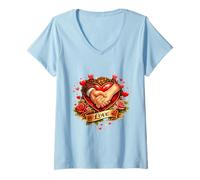 Mujer Regalo romántico con diseño de corazón con Manos Cerradas en el Amor Camiseta Cuello V