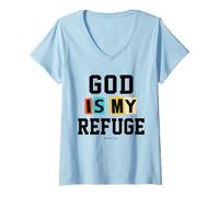 Mujer Regalos cristianos de Navidad versículos de la Biblia Escrituras Mi Refugio Camiseta Cuello V