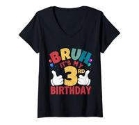 Mujer Regalos de cumpleaños Bruh It's My 3rd Birthday para niños y niñas de 3 años Camiseta Cuello V