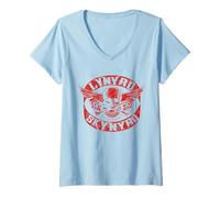 Mujer Regalos de Lynyrd Skynyrd con diseño de Calavera de Motociclista Rojo, Retro, Banda de Rock Camiseta Cuello V