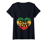 Mujer Reggae Heart One Love Rasta Reggae Música Rastafari Jamaica Camiseta Cuello V