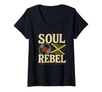 Mujer Reggae Roots Bandera de Jamaica y Disco de Vinilo Retro gráfico de música Camiseta Cuello V