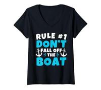 Mujer Regla #1 No te caigas del barco Crucero Vacaciones Camiseta Cuello V
