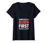 Mujer Regla de verano 1 Quemar primer arrepentimiento después quemaduras solares Camiseta Cuello V