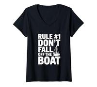 Mujer Reglas #1 No te caigas del Barco Humorístico Nautica Camiseta Cuello V