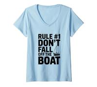 Mujer Reglas #1 No te caigas del Barco Humorístico Nautica Camiseta Cuello V