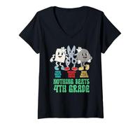 Mujer Regreso a Clases 4to Grado Piedra, Papel o Tijera Nada Mejor Camiseta Cuello V