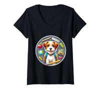 Mujer Regreso a clases Parson Russell Terrier Perro Niños Niñas Estudiante Camiseta Cuello V