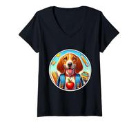 Mujer Regreso a la escuela Inglés americano Coonhound Perro Niño Niñas Niños Camiseta Cuello V