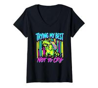 Mujer Regreso a la Escuela Mapache Triste Haciendo Todo lo Posible para no Llorar Camiseta Cuello V