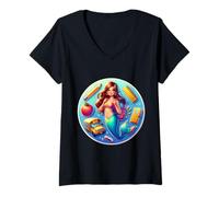 Mujer Regreso a la escuela sirena niñas estudiante primer día 100 días lindo Camiseta Cuello V