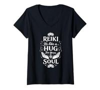 Mujer Reiki es como un Abrazo para tu energía curativa del Alma Camiseta Cuello V