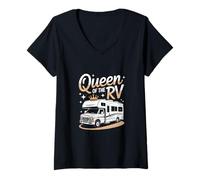 Mujer Reina de la RV Camper Vacaciones Aventura Al Aire Libre Camiseta Cuello V