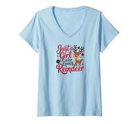 Mujer Reindeer Deer Red Reindeer Buck Christmas Xmas Girl Camiseta Cuello V