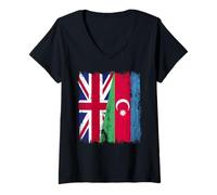 Mujer Reino Unido Azerbaiyán Media bandera británica raíces azerbaiyanas Camiseta Cuello V