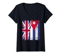 Mujer Reino Unido Cuba Media Bandera Herencia Cubana Británica Camiseta Cuello V