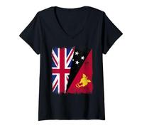 Mujer Reino Unido Papua Nueva Guinea Media Bandera British PNG Heritage Camiseta Cuello V