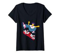 Mujer Reino Unido Skateboarding Inglaterra Skateboarder en un Skateboard Camiseta Cuello V